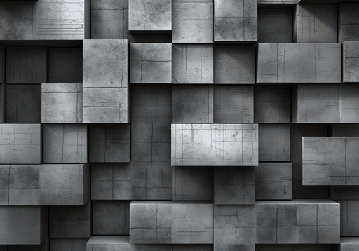 Mural Wallpaper Optical Illusion | Staggered Concrete Blocks