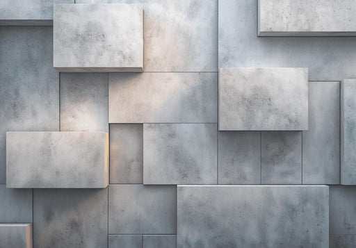 Mural Wallpaper Optical Illusion | Light Gray Concrete Blocks