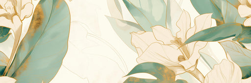 Tropical Mural Wallpaper | Green Leaves and Golden Flowers