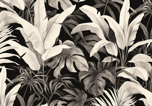 Tropical Mural Wallpaper | Aged Black and White
