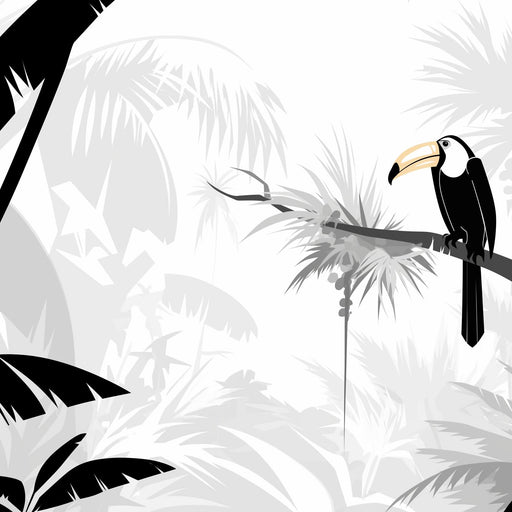 Black and White Tropical Mural Wallpaper | Toucan