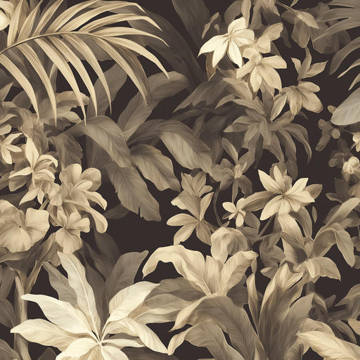 Black and White Tropical Mural Wallpaper | Aged Vegetation