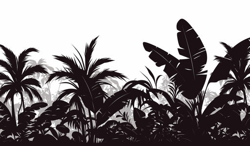 Black and White Tropical Mural Wallpaper | Dense Vegetation