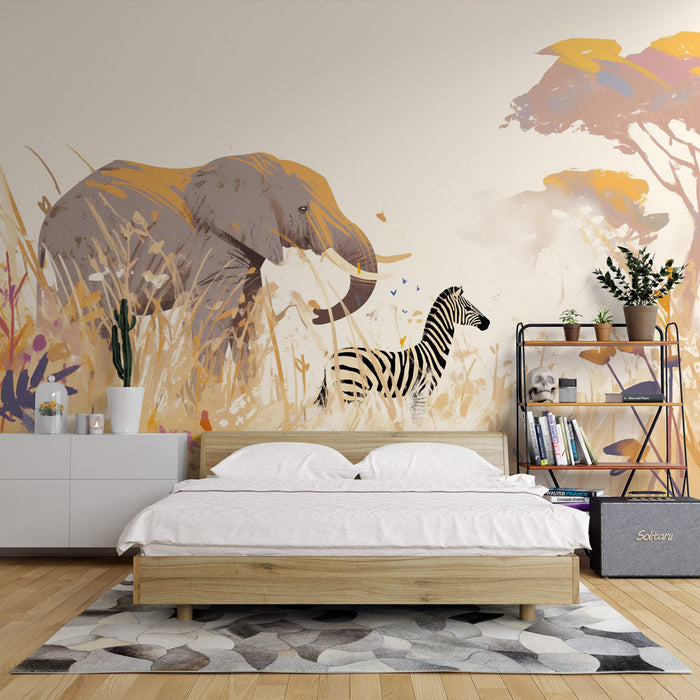 Savannah Tapete | Elefant und Zebra