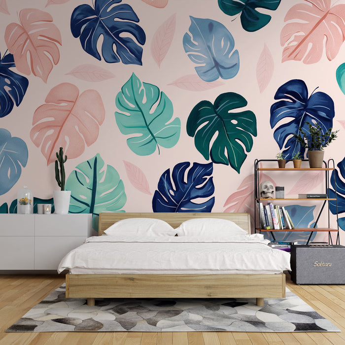 Tapeta monstera | Liście monstery na fioletowym tle