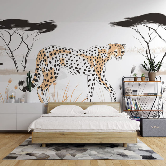 Leopard Mural Wallpaper | Black White and Yellow