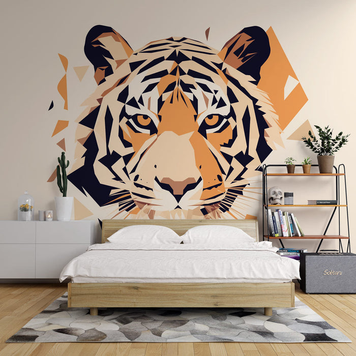 Geometric Animal Mural Wallpaper | Colorful Tiger Head