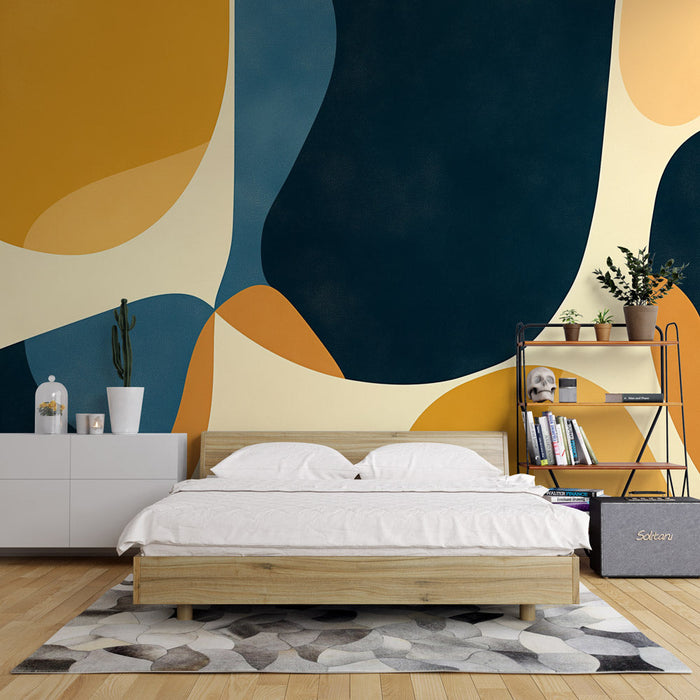 Contemporary Mural Wallpaper | Mustard and Blue