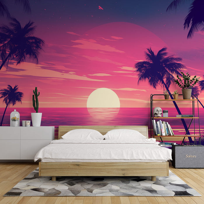 Sunset Mural Wallpaper | Pink-Toned Drawing