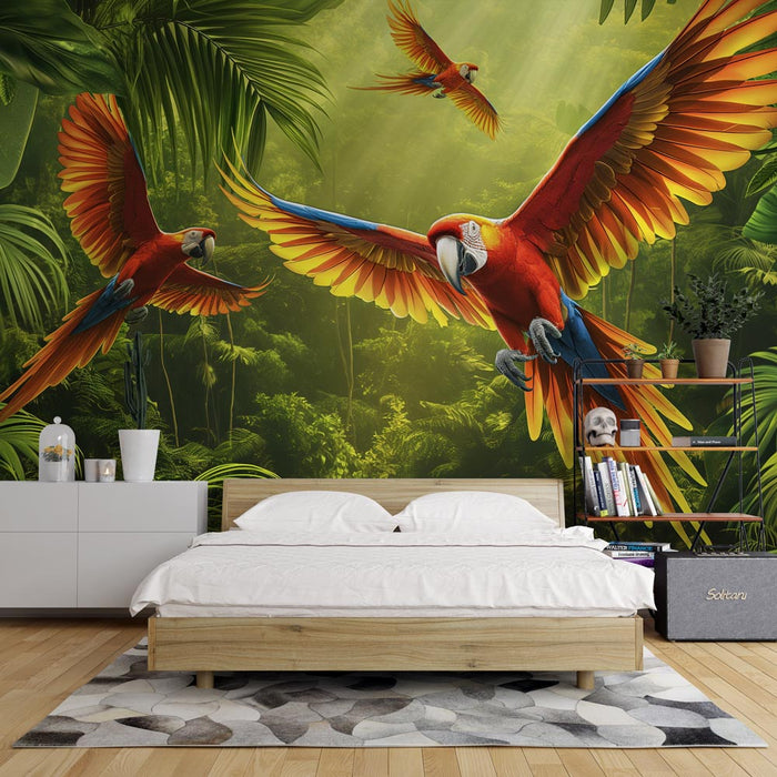 Mural Wallpaper bird | Kolm papagoid täis lendu