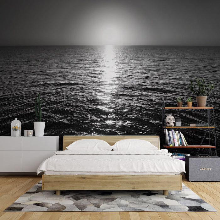 Sunset Mural Wallpaper | At Sea in Black and White