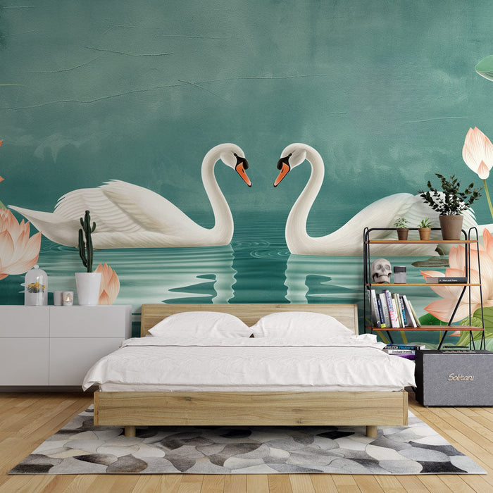 Mural Wallpaper bird | Swans in complete complicity