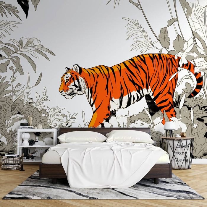 Tiger Wallpaper | Monochrome Drawing and Colorful Tiger