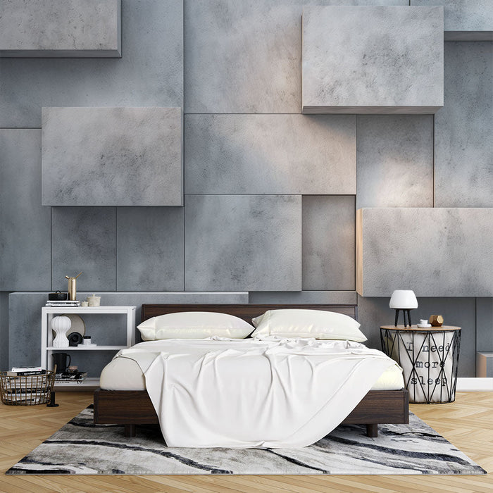 3D Trompe l'oeil Mural Wallpaper | Vaaleanharmaat betonilohkot