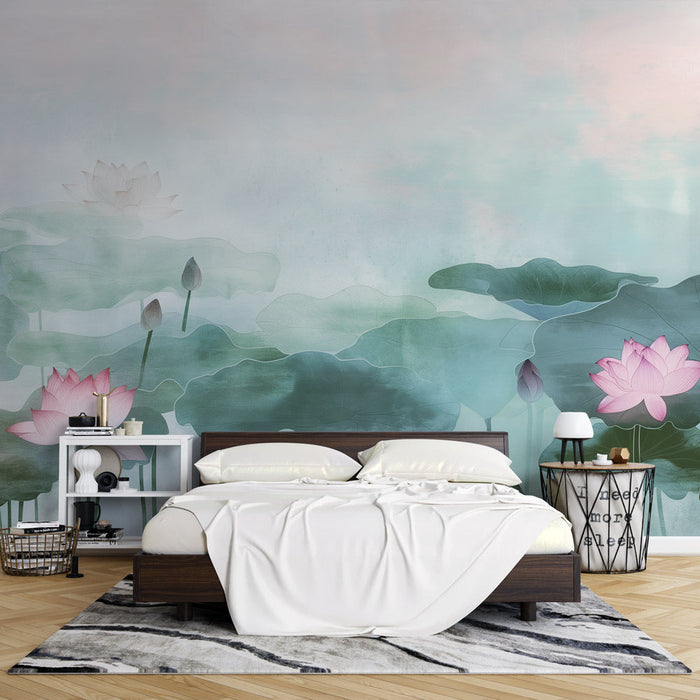 Water Lily Mural Wallpaper | Morning Mist