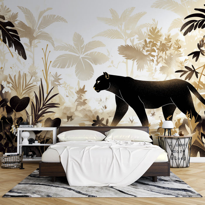 Papel de parede Mural Panther | Selva preta e dourada