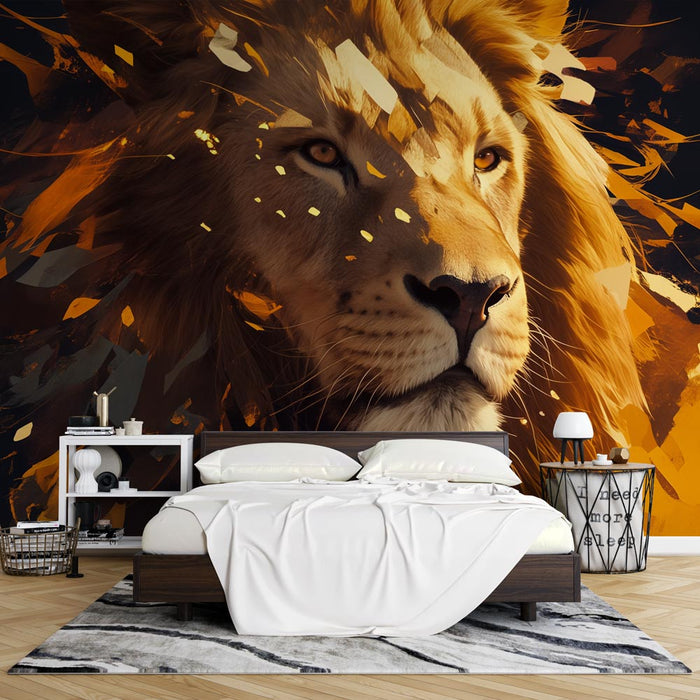 Lion Mural Wallpaper | Paint and Golden Flakes