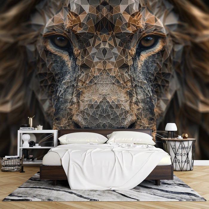 Lion Mural Wallpaper | Portrait with Geometric Lines