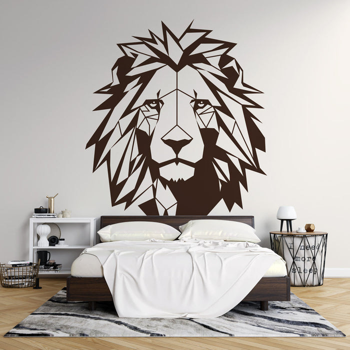 Geometric Animal Mural Wallpaper | Lion Head on Beige Background