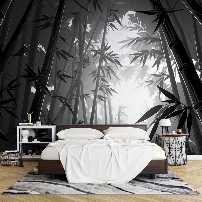 Bamboo Forest Mural Wallpaper | Monochrome Ground Level