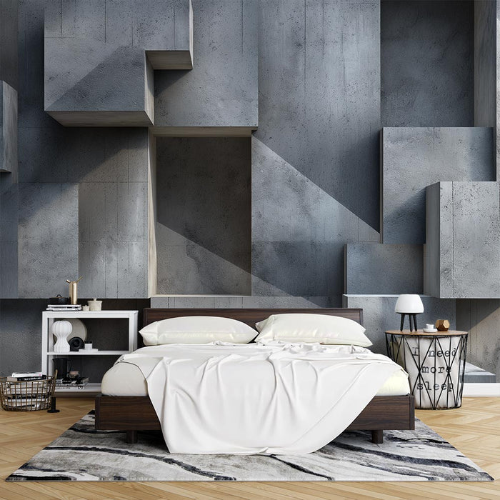 Mural Wallpaper Optical Illusion | Concrete Blocks