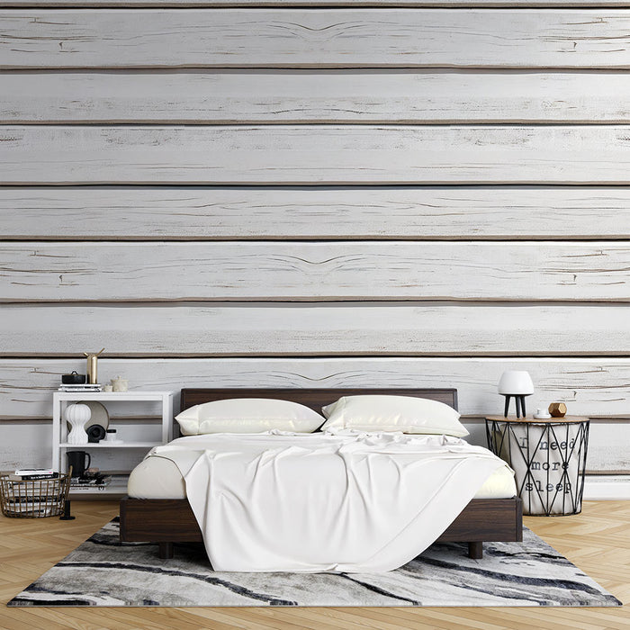 Horizontal Plank Mural Wallpaper | White Wood Effect