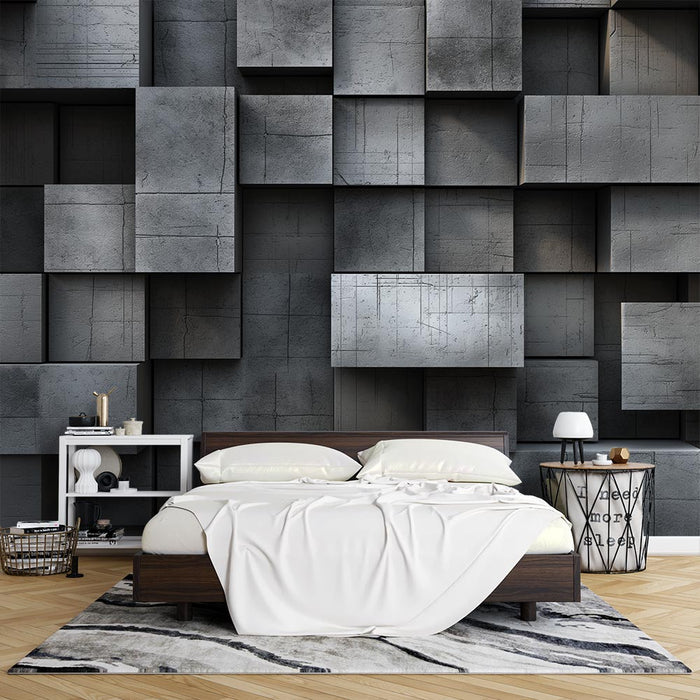 Mural Wallpaper Optical Illusion | Staggered Concrete Blocks