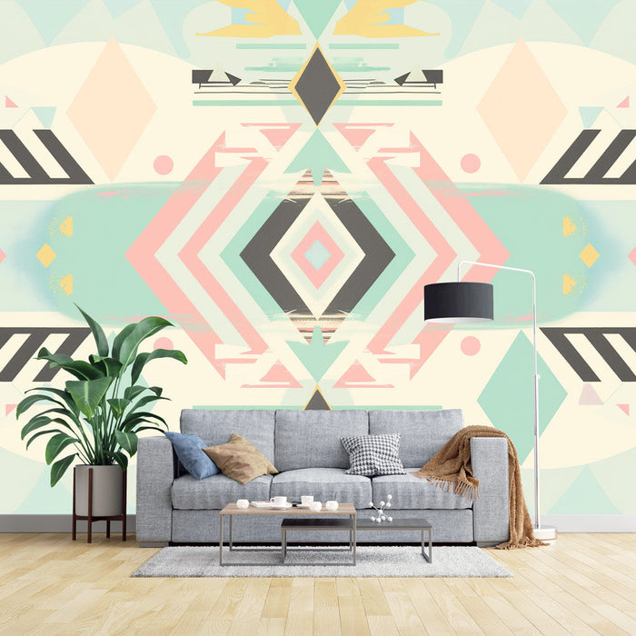 Aztec Ethnic Mural Wallpaper | Colorful Patterned Painting