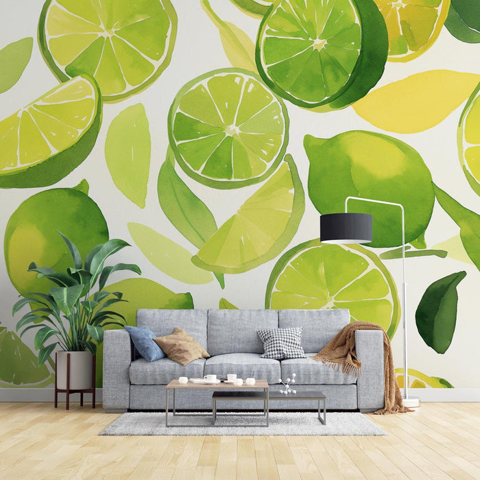 Lime Green Mural Wallpaper | Watercolor Style