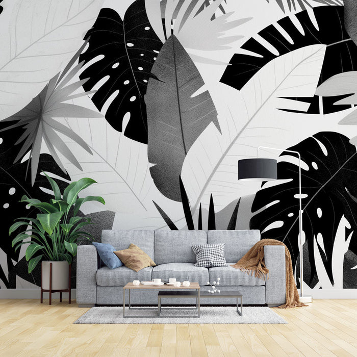 Dense Vegetation Mural Wallpaper | All in Black and White