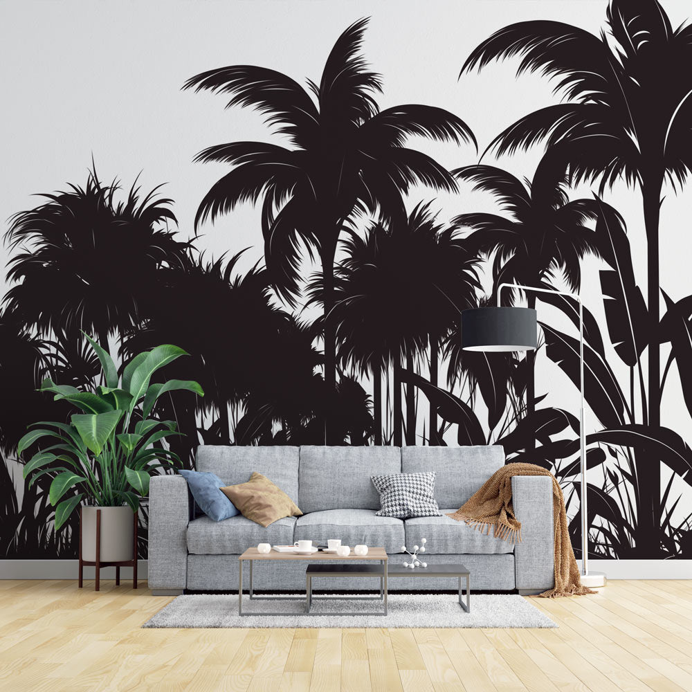 Black and White Mural Wallpaper | Tropical Oasis — WonderMural