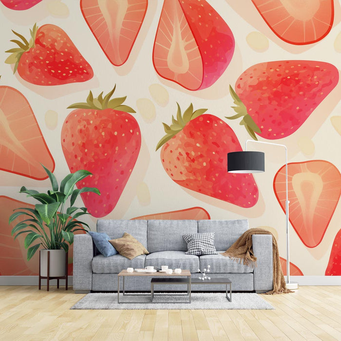 Strawberry Mural Wallpaper | Pastel Colors