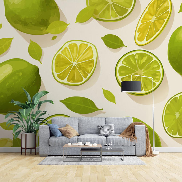 Lime Green Tapet | Beige Shadows and Background