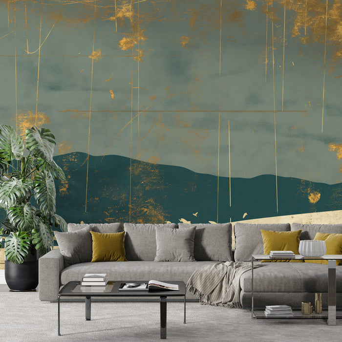 Abstract Mural Wallpaper | Mountain Between Gold and Green