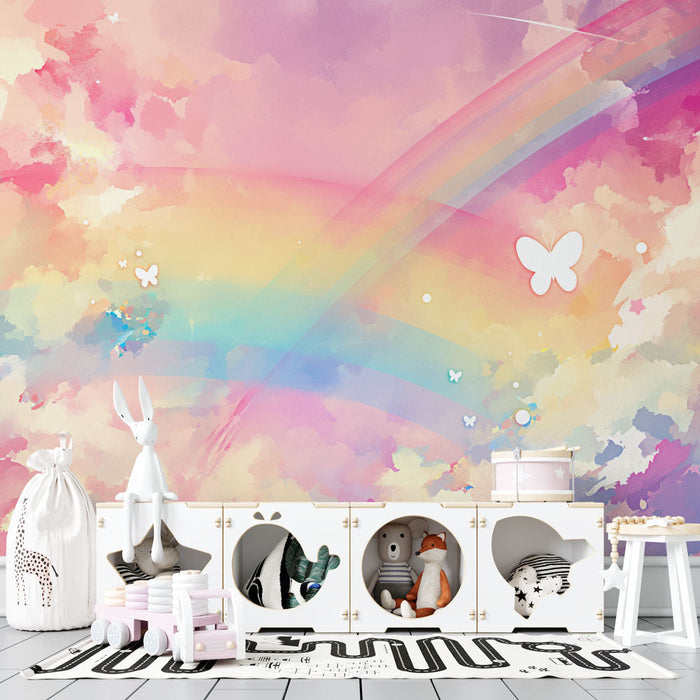 Rainbow Wallpaper | Multicolored Background and Butterflies