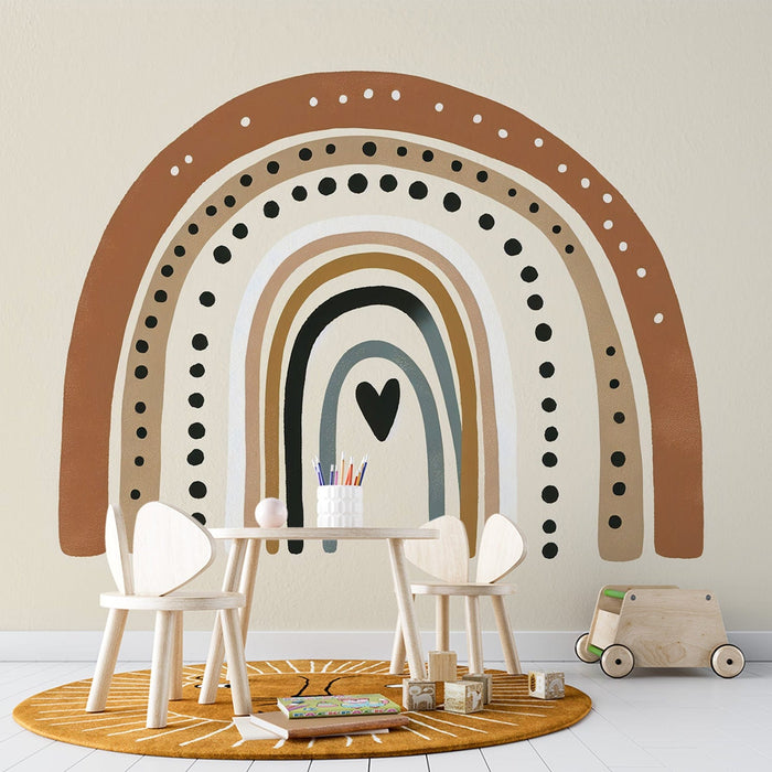 Rainbow Mural Wallpaper | Heart and Arch in Neutral and Modern Colors
