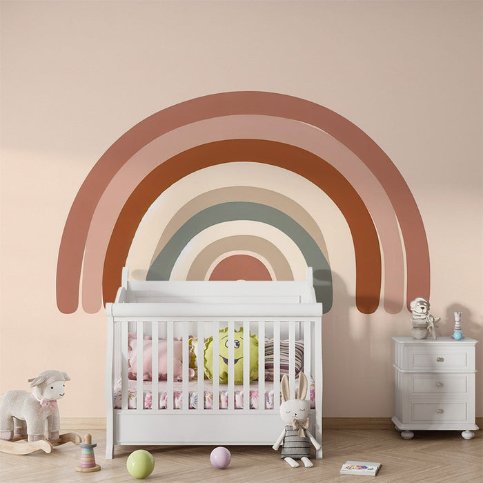 Rainbow Mural Wallpaper | Pastel Colors on Light Pink Background