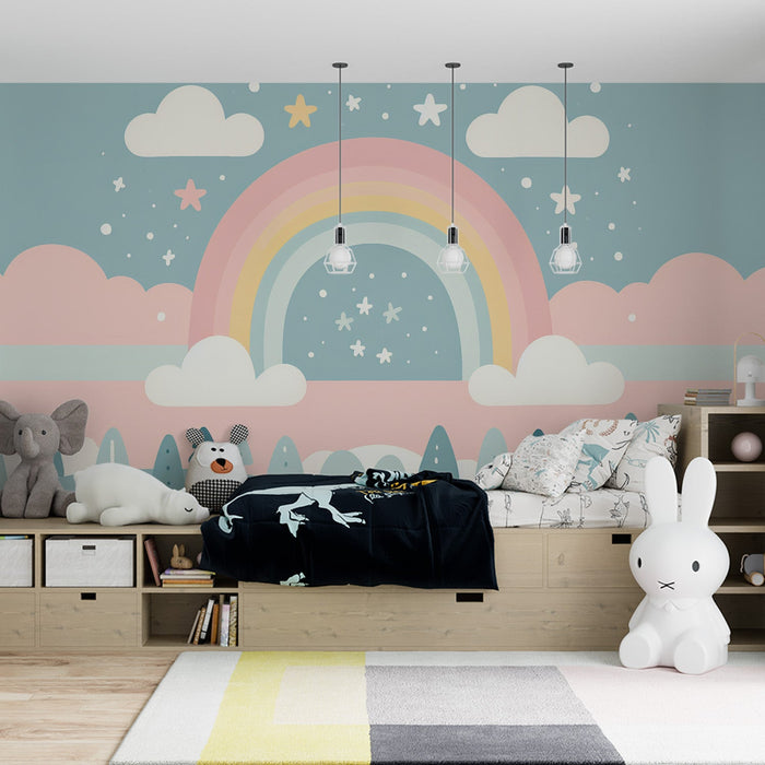 Rainbow Mural Wallpaper | Enchanted Forest and Colorful Rainbow