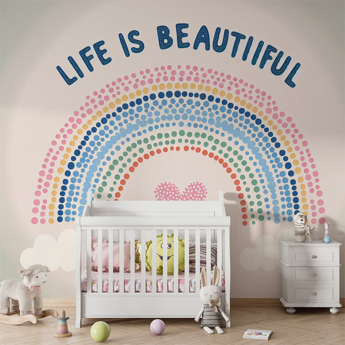 Rainbow Mural Wallpaper | Life is Beautiful with Heart