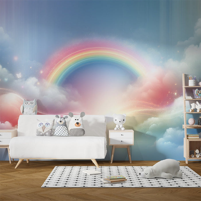 Regenboog Muurbehang | Wolken en lucht gekleurd door een magische regenboog
