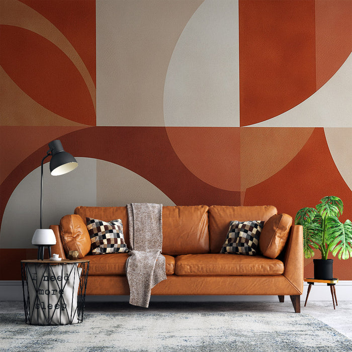 Art Deco Terracotta Mural Wallpaper | Geometric Shapes