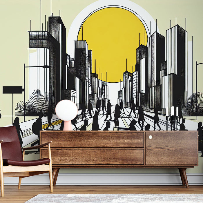Comic Mural Wallpaper | Design Buildings and Yellow Sun