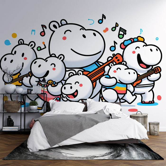 Comic Mural Wallpaper | Colorful Music Bear Family