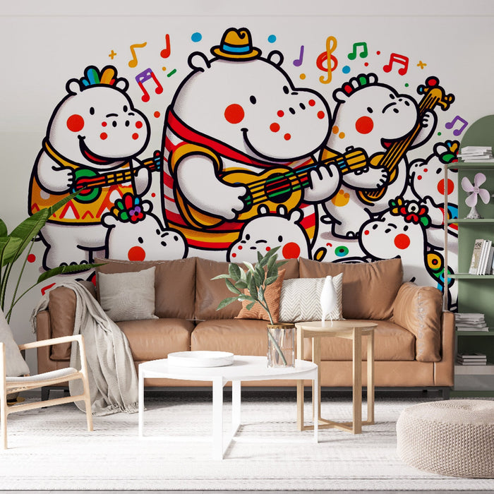 Comic Mural Wallpaper | Music Bear on Neutral Background