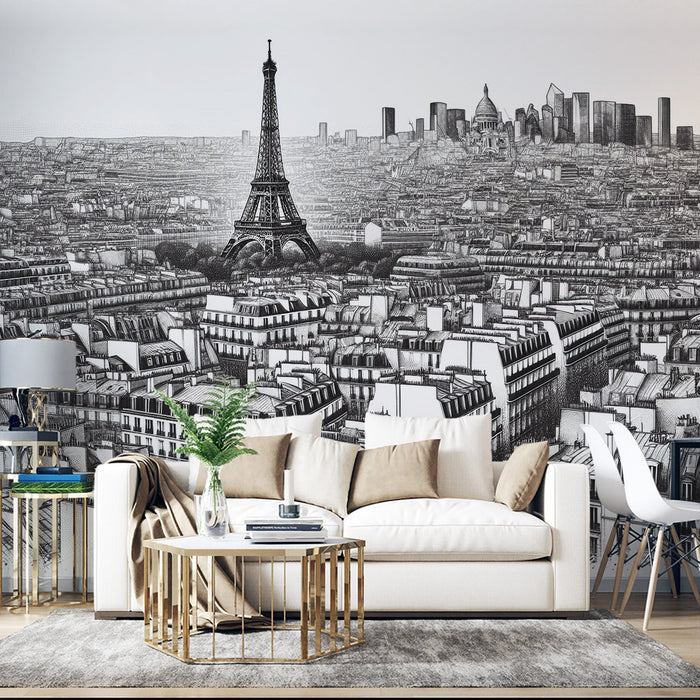 Comic Strip Mural Wallpaper | Paris, the Eiffel Tower and its Haussmannian rooftops