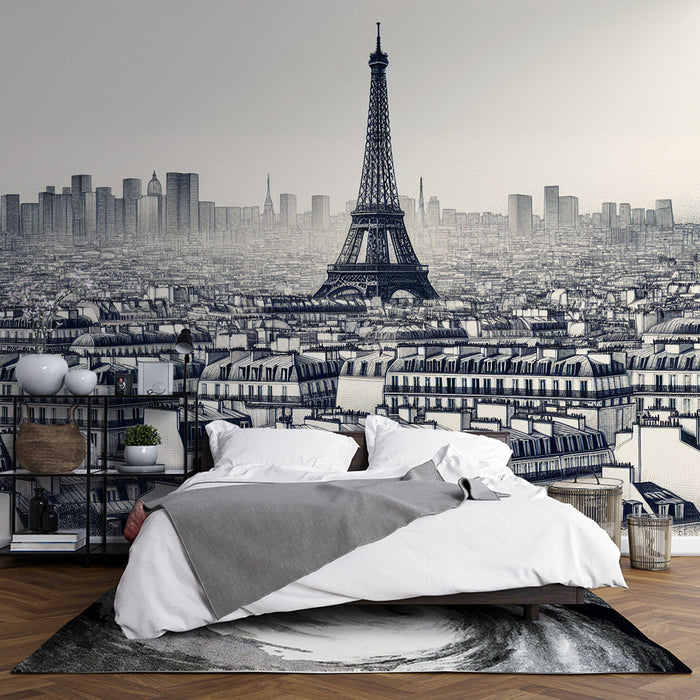 Comic Strip Mural Wallpaper | Paris, its towers and roofs in drawing