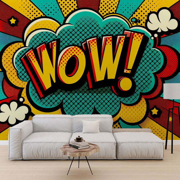 Comic Mural Wallpaper | Pop Art WOW in Red, Yellow, and Blue