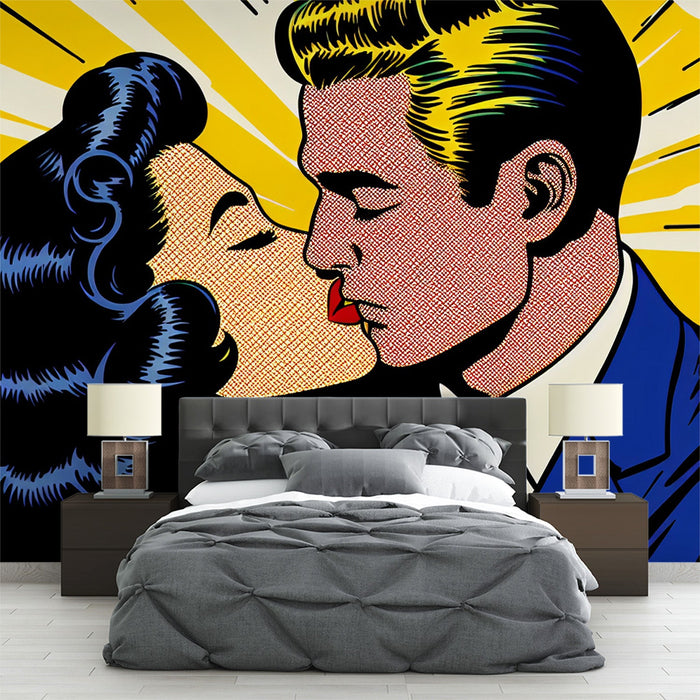 Comic Mural Wallpaper | Pop Art Moment of Complicity on Yellow Background