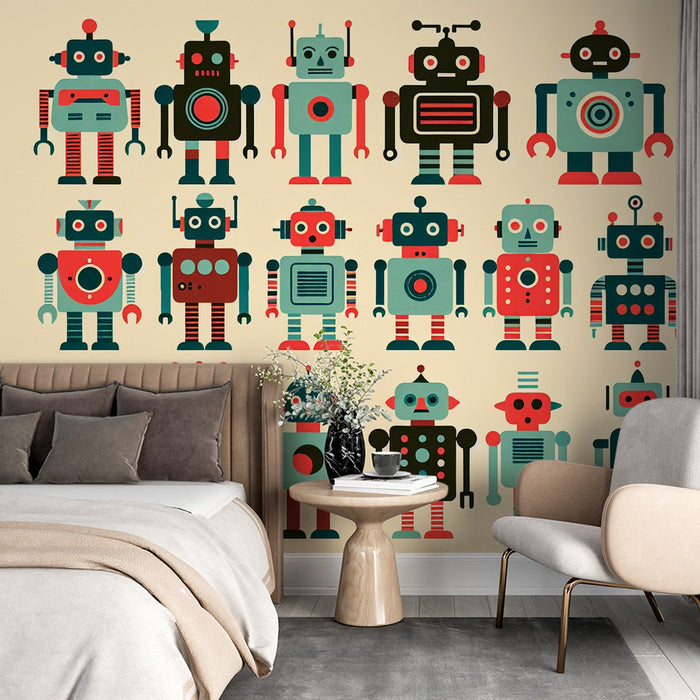 Comic Strip Mural Wallpaper | Various Shapes of Robots Aligned
