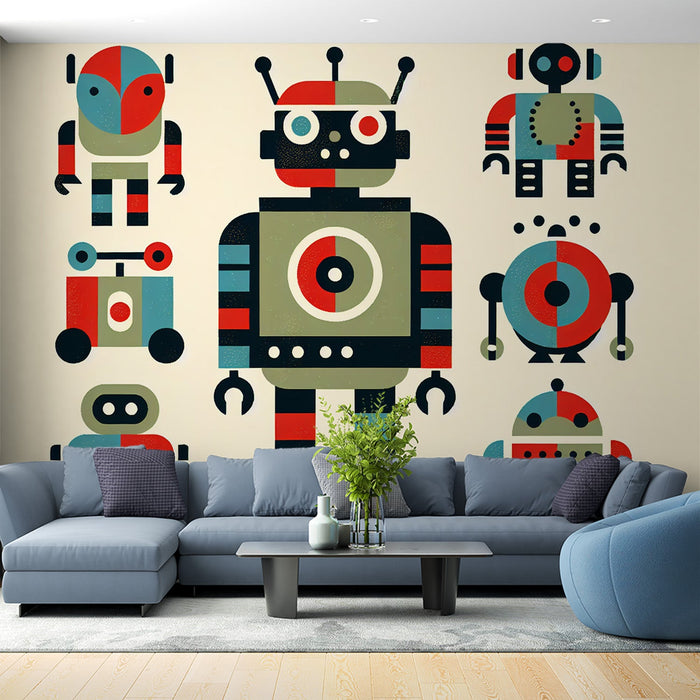 Comic Mural Wallpaper | Various Robots with Simple Colors
